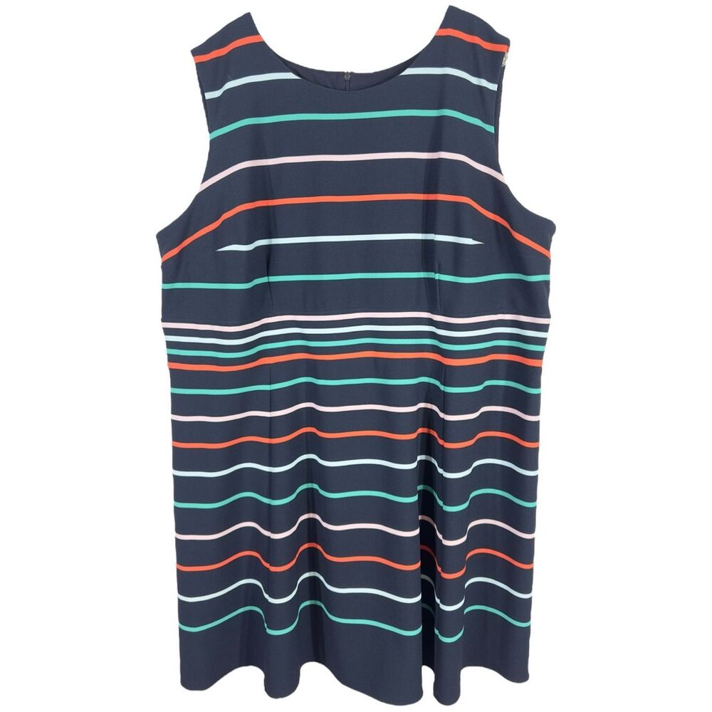 Sandra Darren Plus Size 24W Dress A Line Navy Blue Striped Sleeveless Knee 209